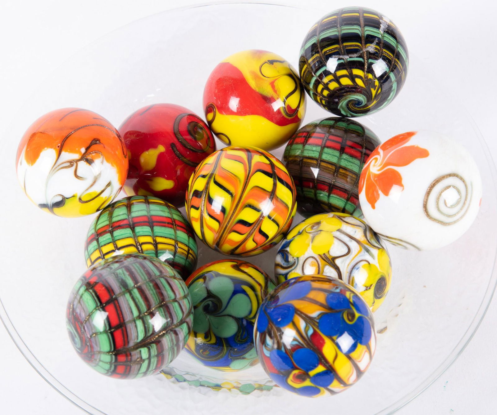 Twelve Large European Gold Lutz Hand Made Marbles (1 of 2)