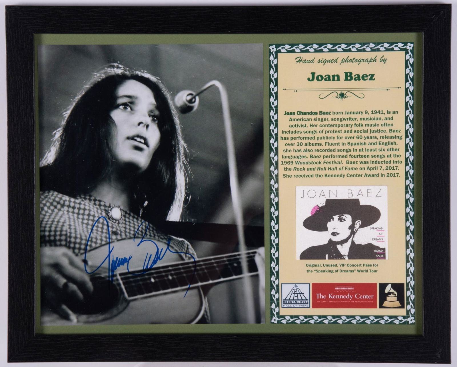 Joan Baez Signed Photo/ VIP Pass (1 of 2)