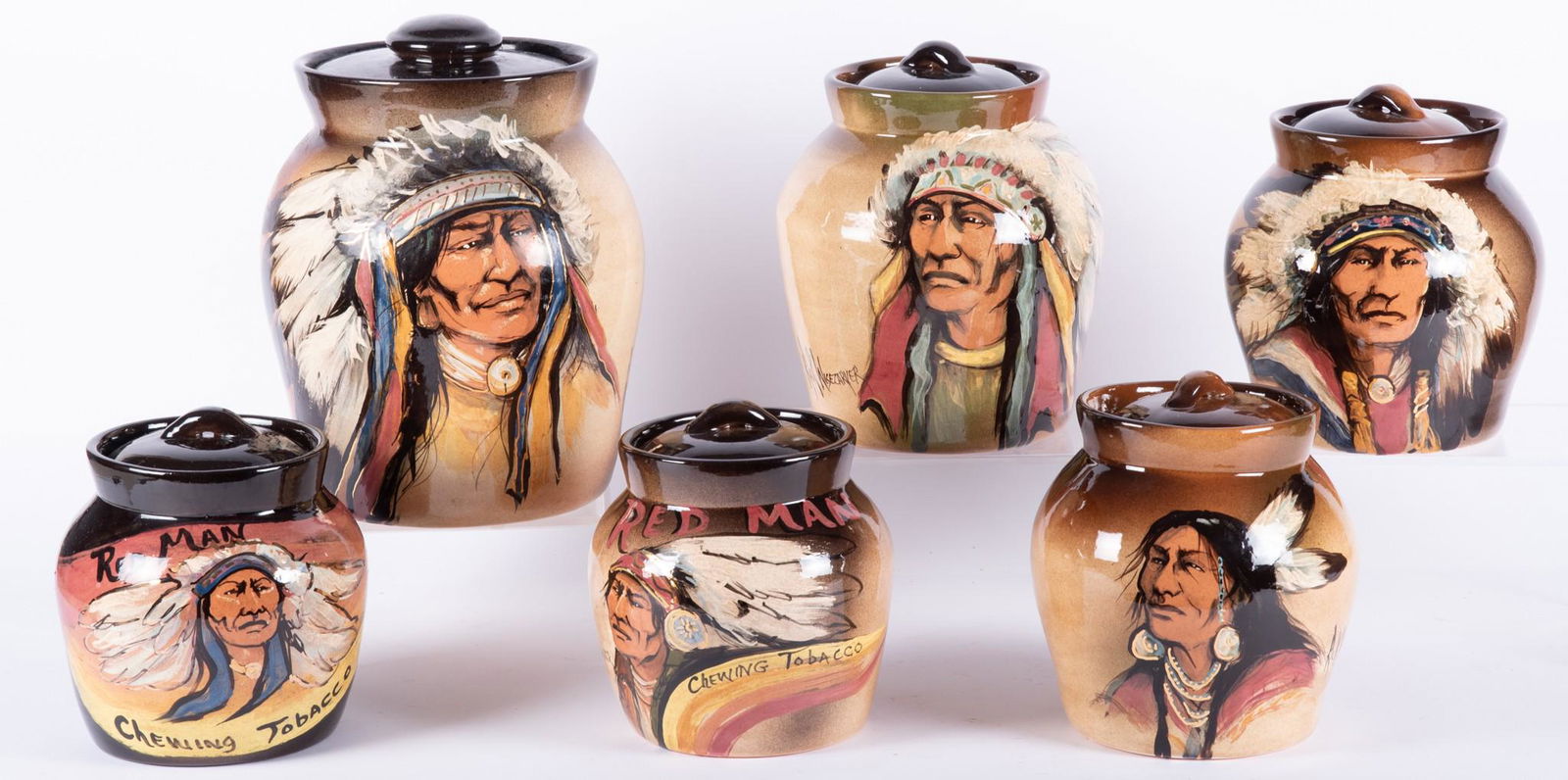 A Collection of Six Rick Wisecarver, Wihoa Art Pottery Native American Themed Cookie Jars (1 of 4)