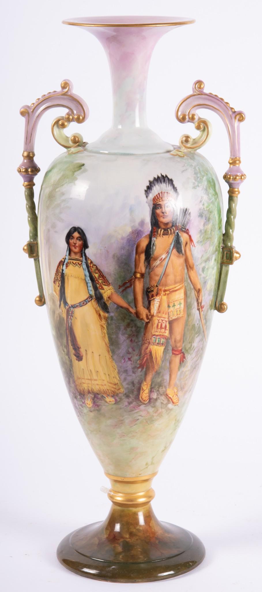Hand-Painted American Belleek Vase, Native American Themed (1 of 5)