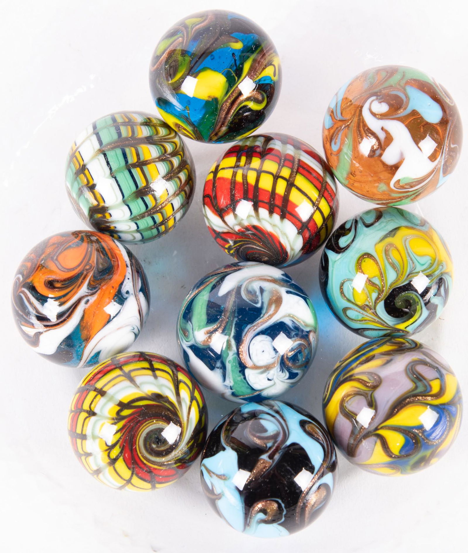 Ten European Gold Lutz Hand Made Marbles (1 of 3)