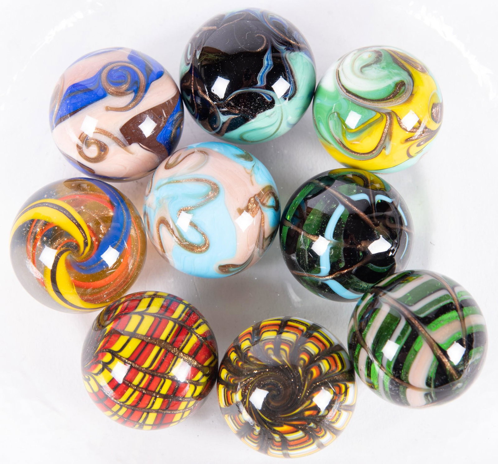 Nine European Gold Lutz Hand Made Marbles (1 of 5)