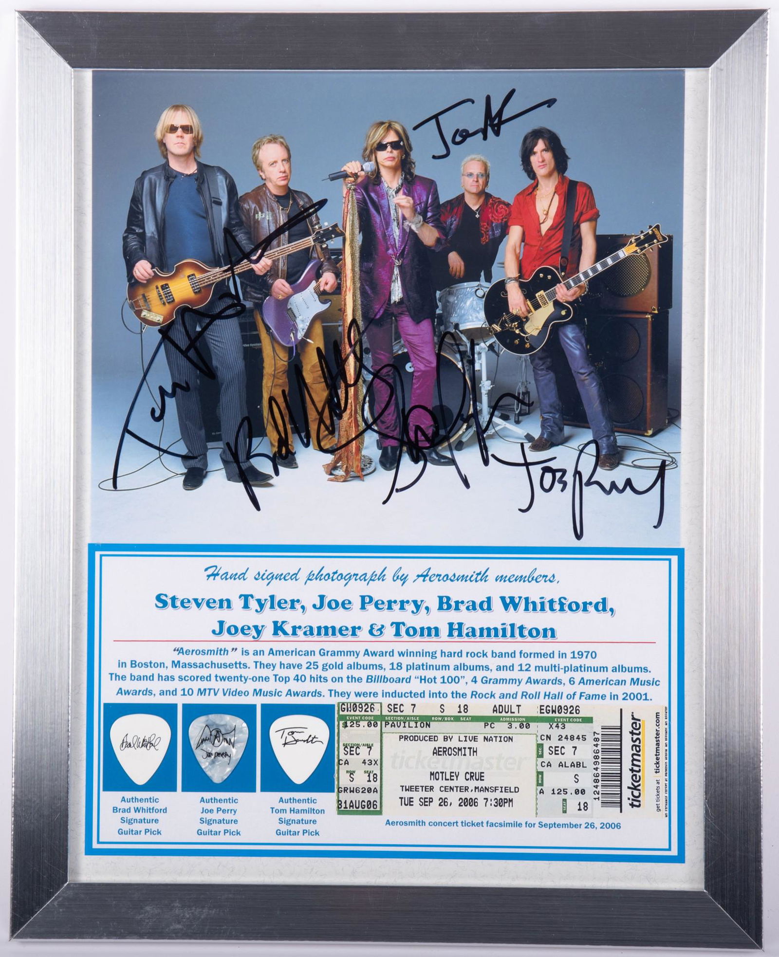 Aerosmith Signed Photo/ Three Picks/ Ticket (1 of 2)