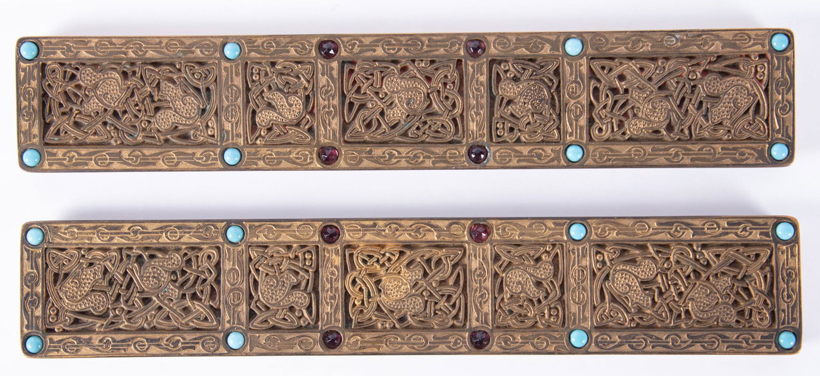 Tiffany Studios Bronze Blotter Ends in 9th Century Pattern (1 of 5)