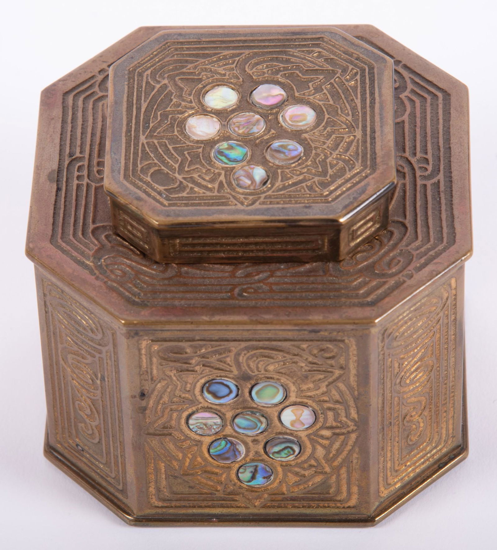 Tiffany Studios Bronze Abalone Pattern Inkwell (1 of 4)