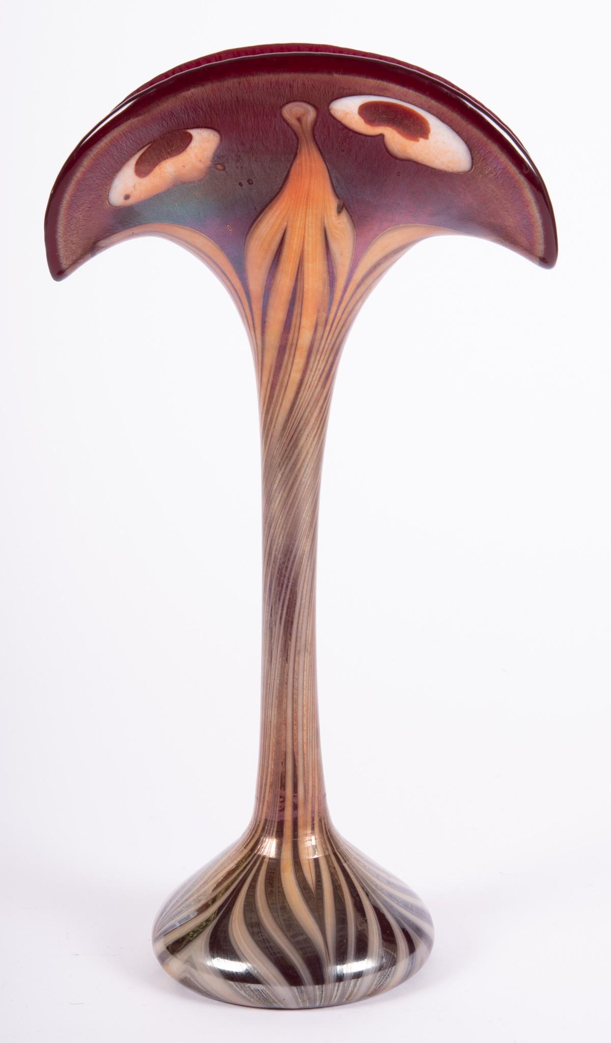 Tiffany Style Pulled Feather Peacock Vase (1 of 5)