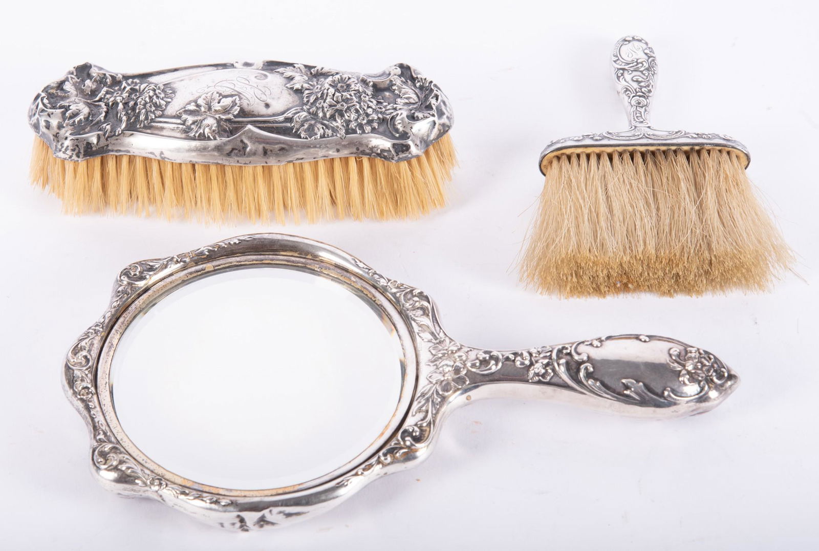 Antique American Art Nouveau Three Piece Sterling Silver Vanity Set (1 of 4)