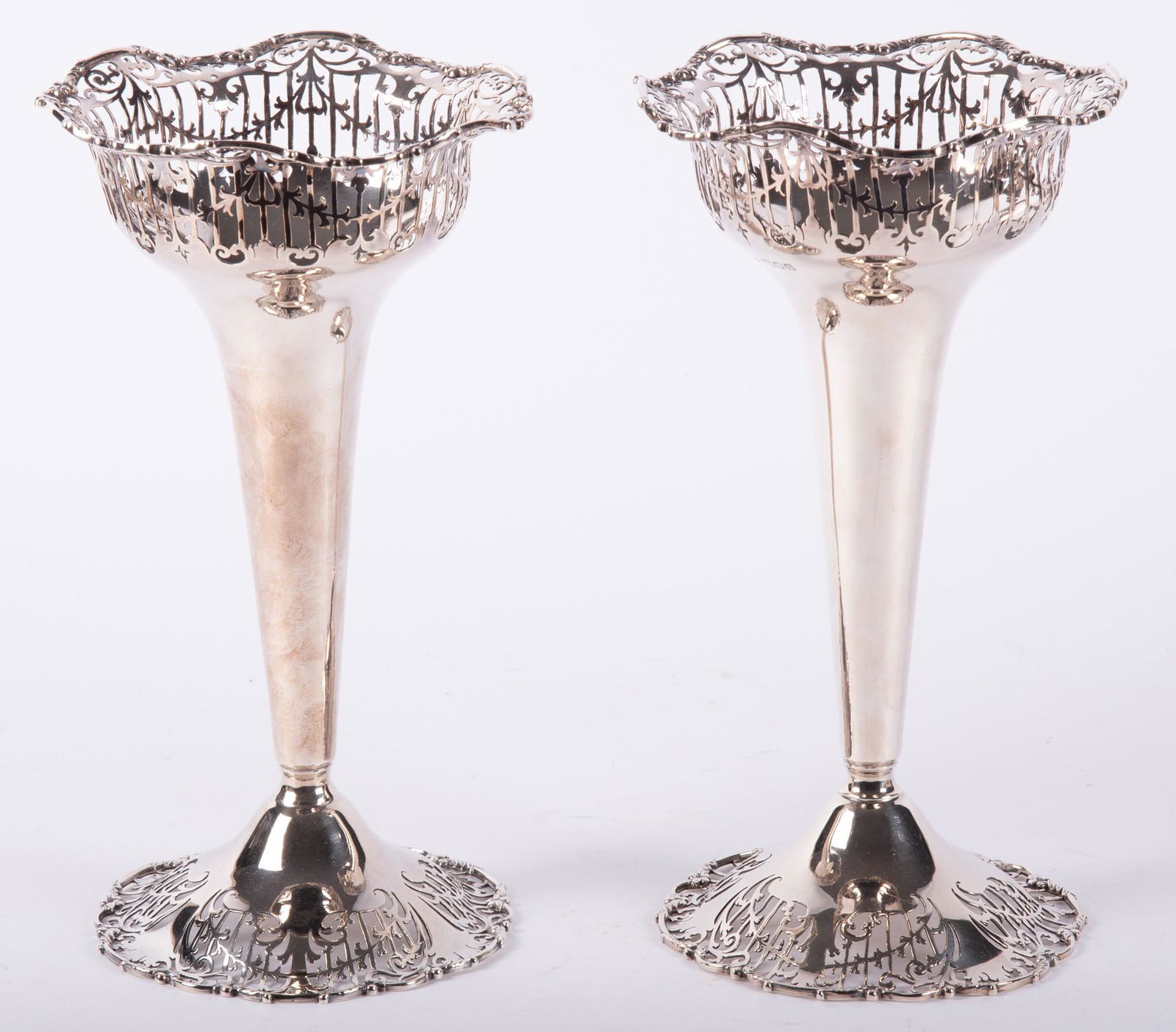 A Pair of English Sterling Silver Trumpet Form Vases (1 of 4)