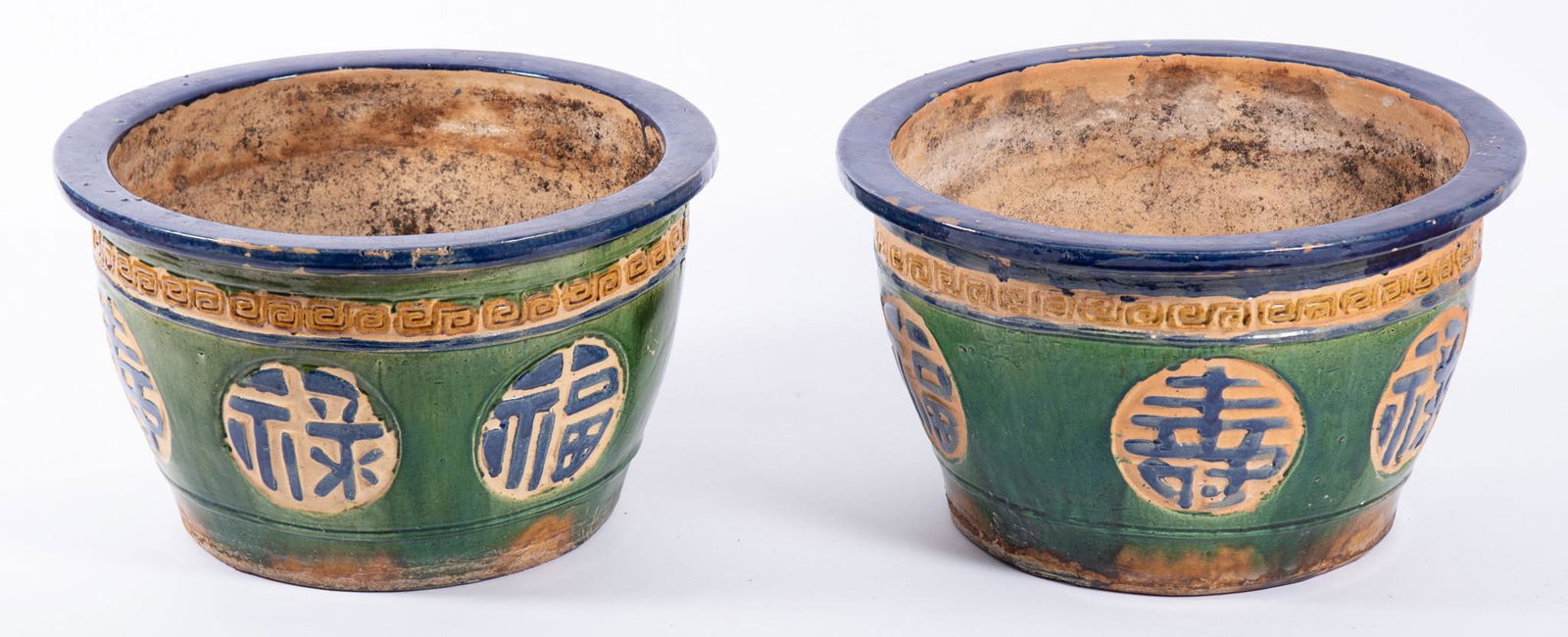 Pair of Large Antique Chinese Earthenware Planters (1 of 3)