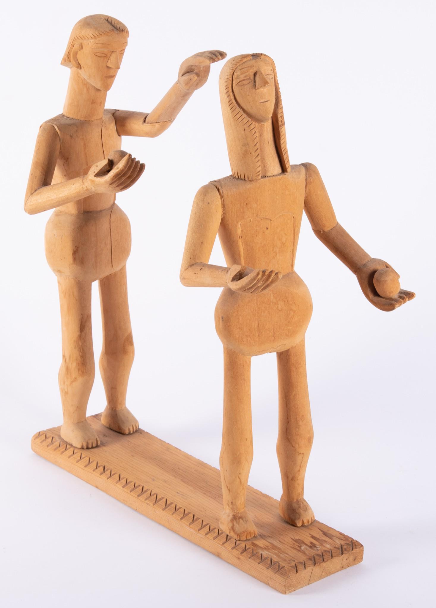 George Lopez, New Mexico 20th Century, Adam and Eve, wood carving (1 of 4)
