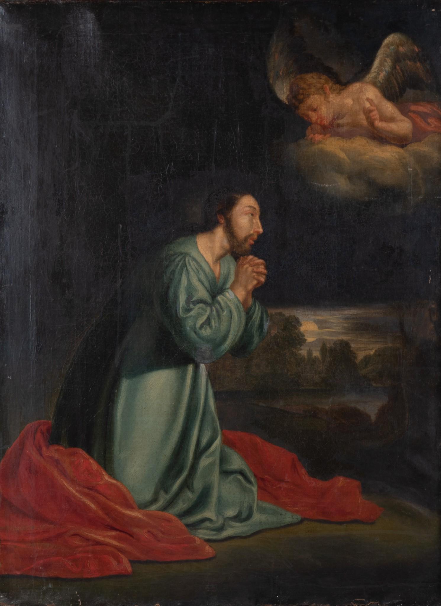 , Continental School 18th-19th Century, Saint Kneeling in the Moonlight with Putti, oil on canvas (1 of 5)