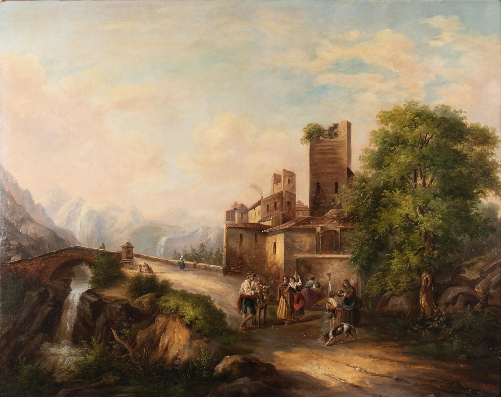 Camille Verno, Italy (1870-1942), Italianate Landscape with Figures, oil on canvas (1 of 7)
