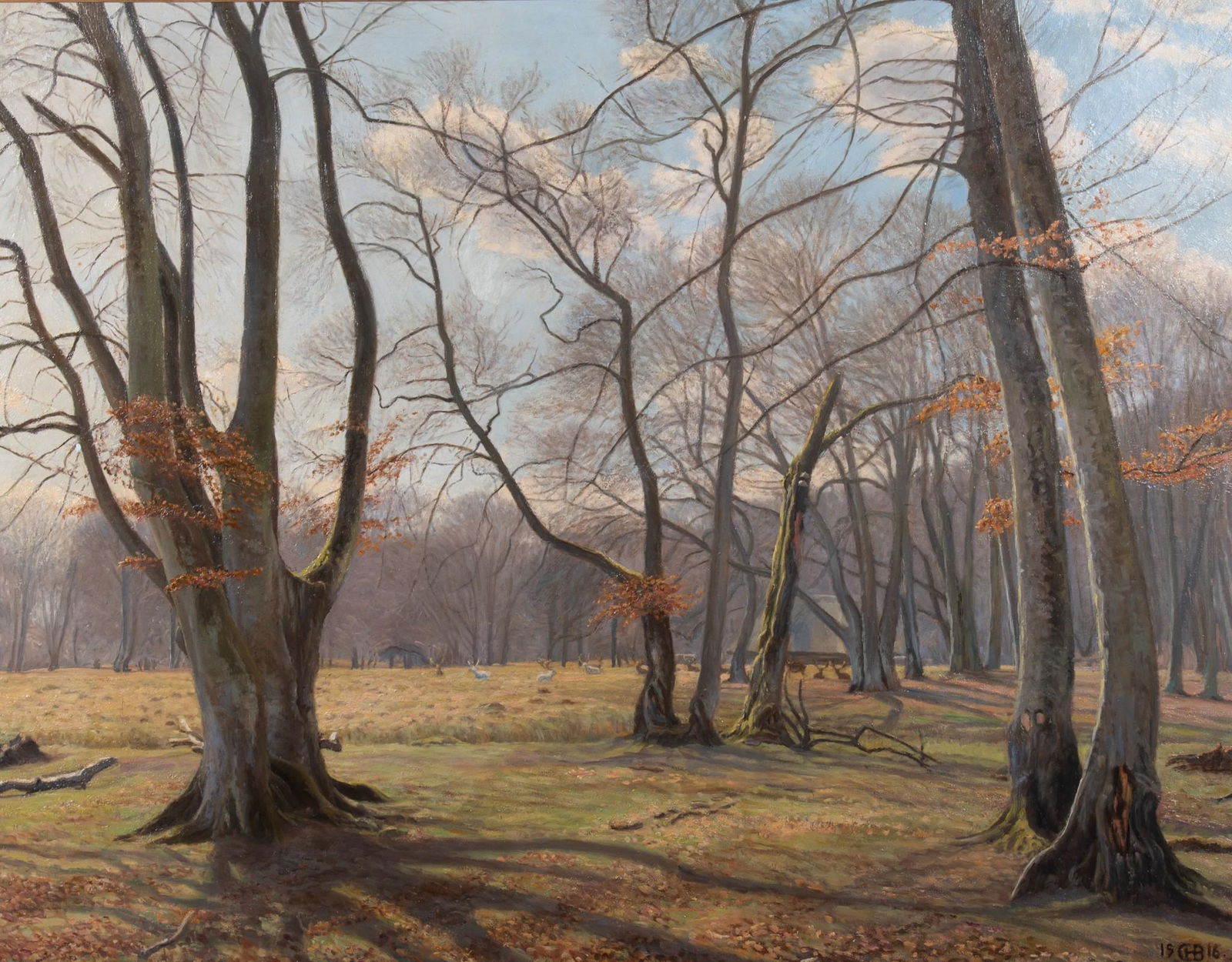 Charles Henrichsen-Bremsen, Denmark (1854-1924), Landscape with Deer, 1916, oil on canvas (1 of 8)