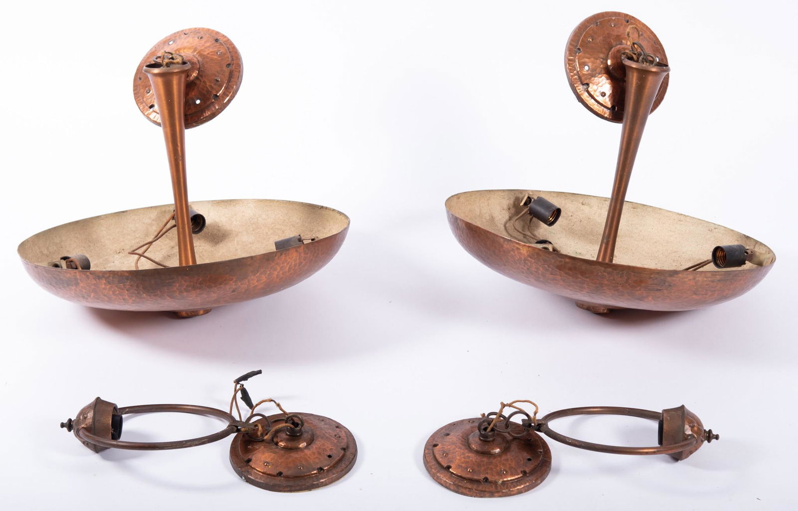 A Pair of Vintage Hammered Copper Arts & Crafts Light Fixtures, Ornamental Copper Company, Inc., (1 of 3)
