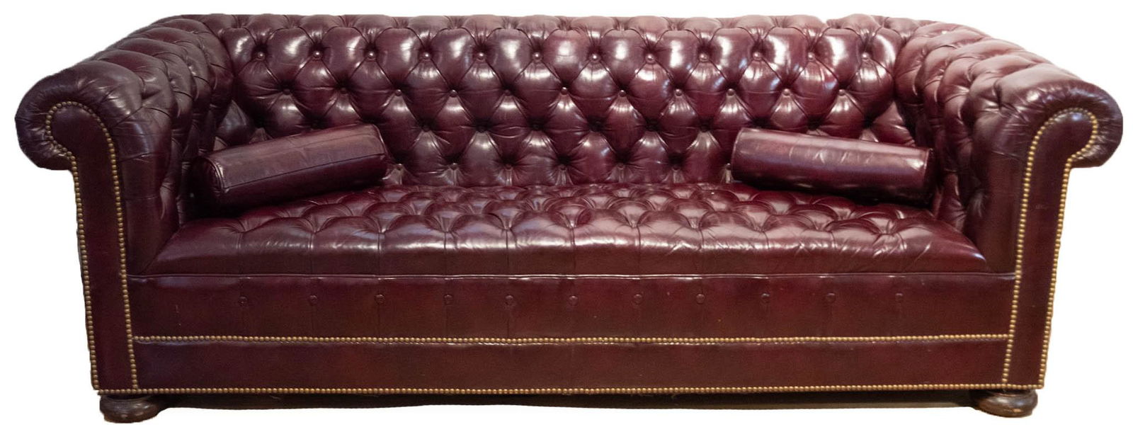 British Oxblood Chesterfield Leather Sofa with Brass Tacking (1 of 1)