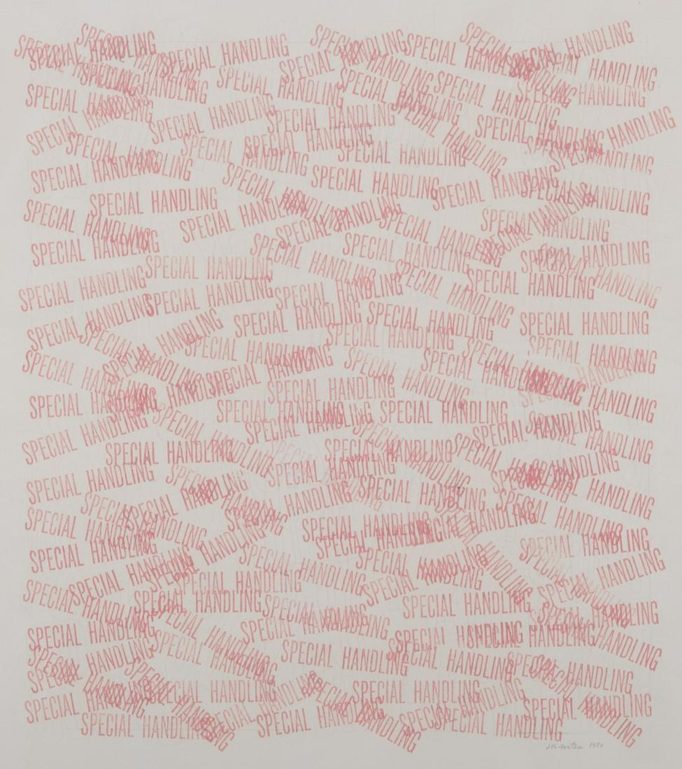 John Foster, American (1951 -), Rubber Stamp Series: "Special Handling," 1980, ink on paper: John FosterAmerican, (1951 - )Rubber Stamp Series: "Special Handling," 1980ink on papersigned and dated in pencil, framed.20 x 15 inches