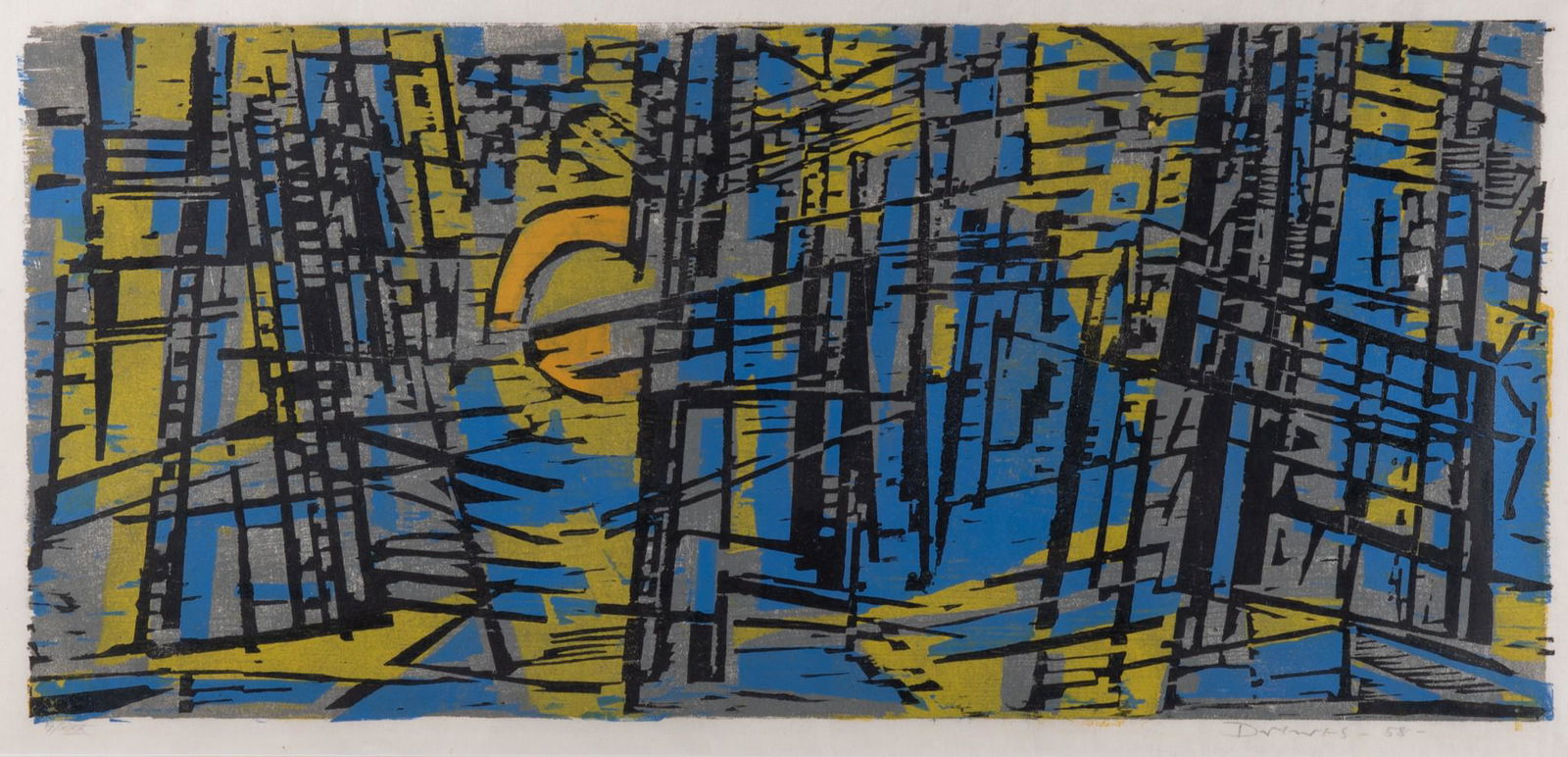 Werner Drewes, New York / Missouri (1899-1985), Blue Forest, 1958 (Rose 195), color woodcut, ed. (1 of 5)