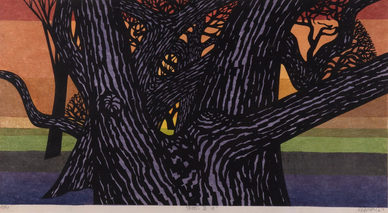 Clifton Karhu, American (1927-2007), Trees II "4", 1967, color woodcut, ed. A.P. 1 (1 of 5)