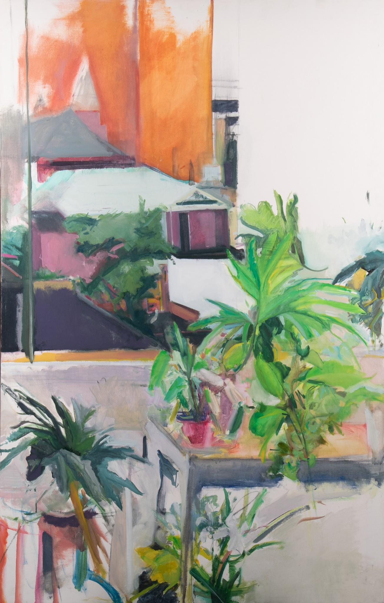 Jan Baltzell, Pennsylvania 20th century, Through the Window - Church, 1979, oil on canvas: Jan Baltzell Pennsylvania, 20th century Through the Window - Church, 1979 oil on canvas signed and dated verso, framed. 62 x 40 inches