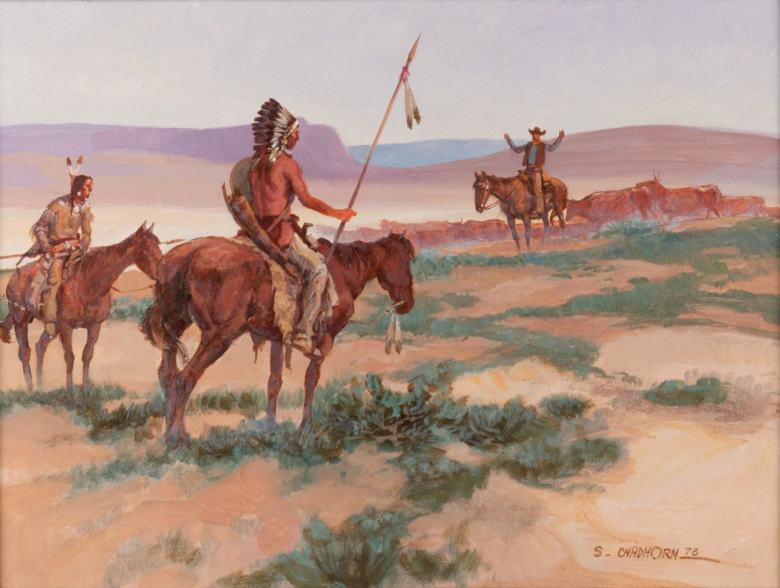 Shep Chadhorn, Colorado 20th Century, Rancher and Native Americans on Horseback in a Desert (1 of 4)