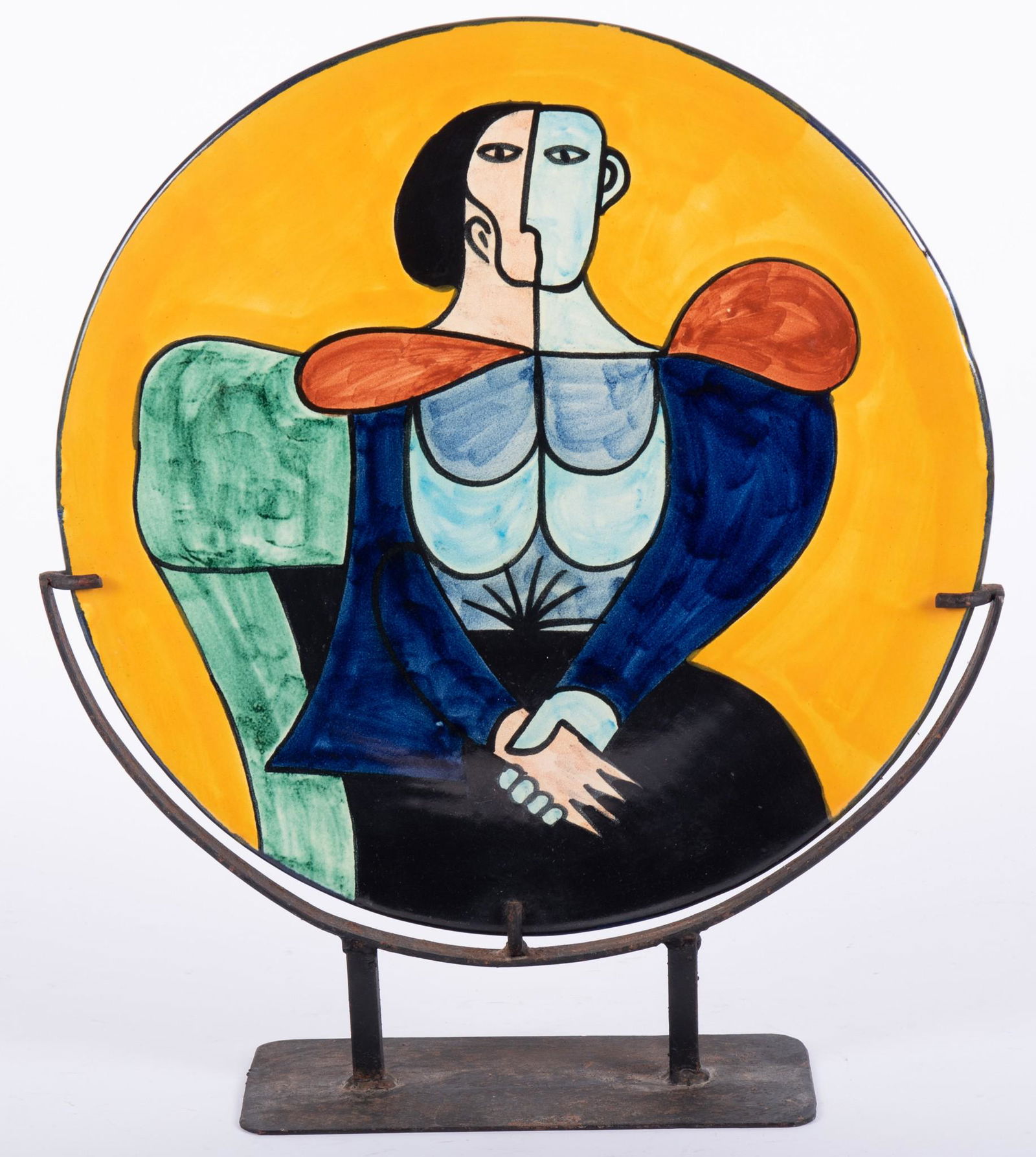 Manner of Picasso, Mexican Polychrome and Glazed Ceramic Charger on Stand. (1 of 3)