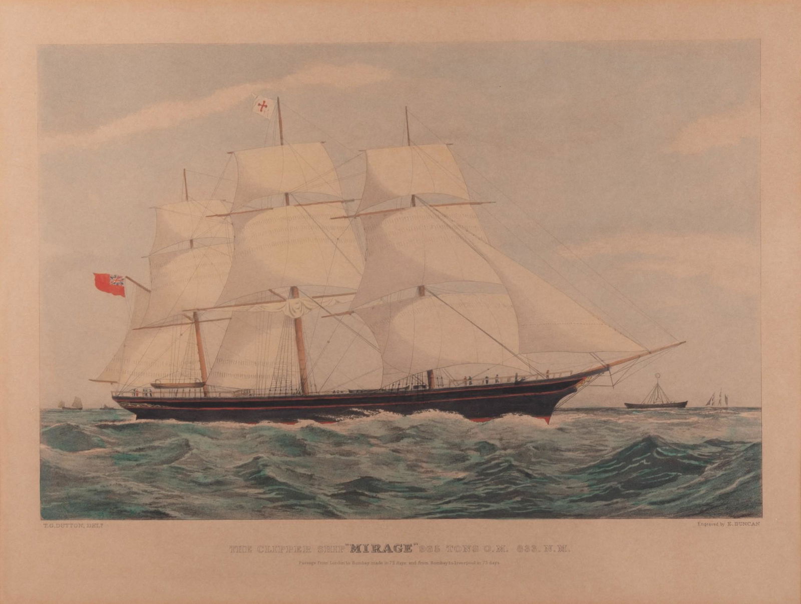 T. G. Dutton, A Pair of Antique Hand Colored Engravings. The Clipper Ship Cornwallis and the Clipper (1 of 7)