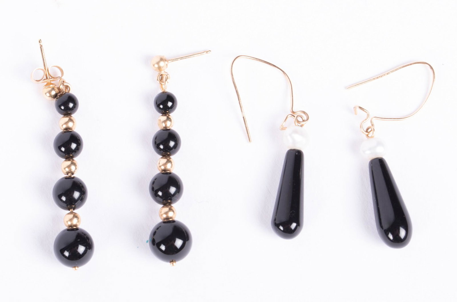 Two Pair of Gold, Onyx and Pearl Earrings (1 of 1)