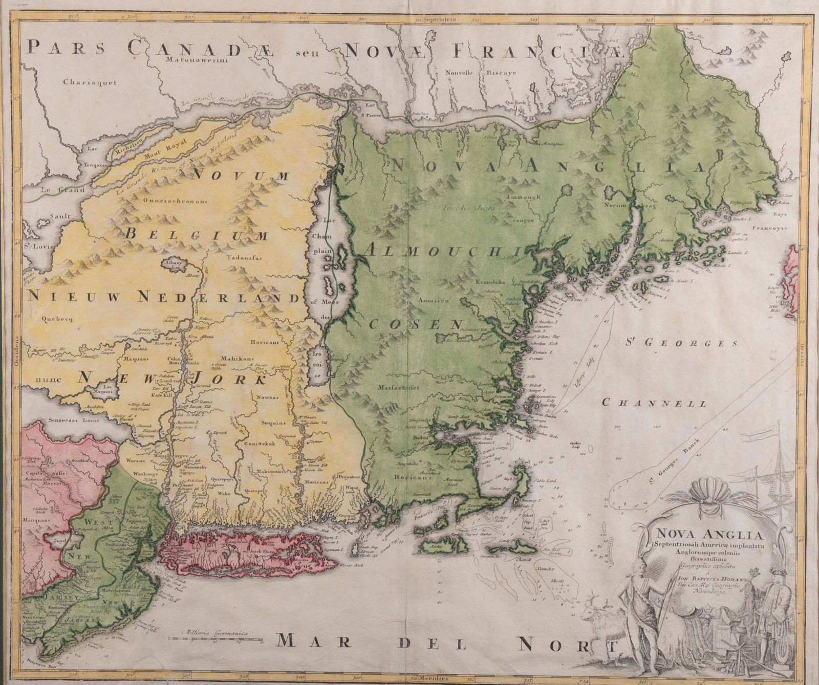 Homann, Johann Baptist (1661-1774). Nova Anglia Septentrionali Americae implantata Anglorumque (1 of 4)