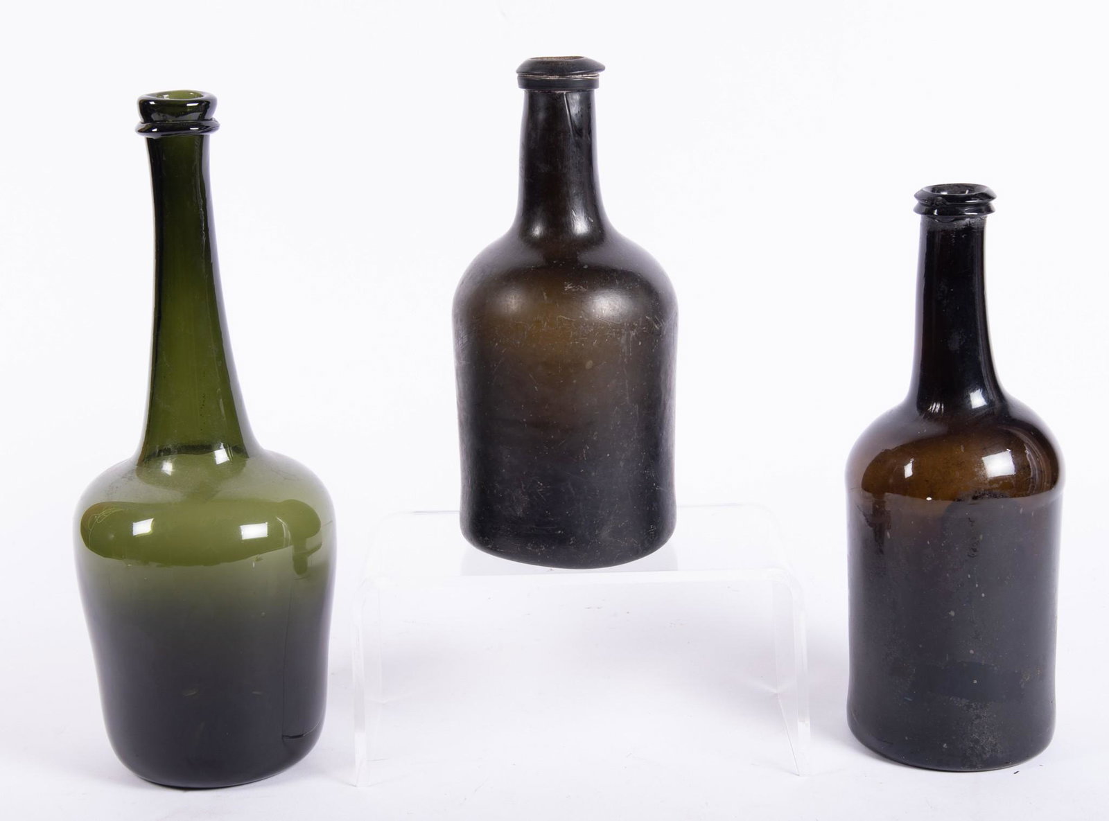 Three Early American Dark Olive Blown Glass Liquor Bottles (1 of 2)