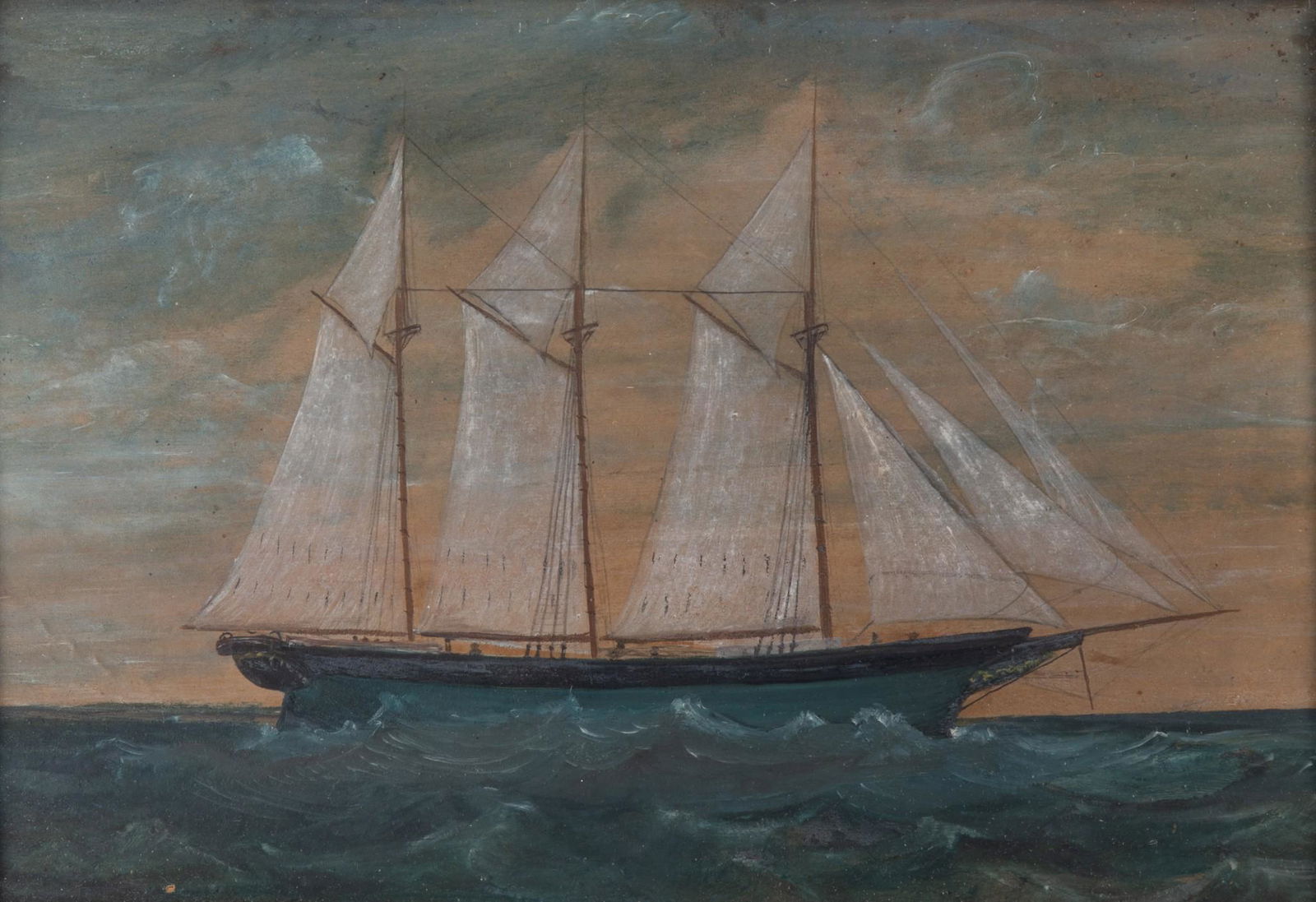 , American School 19th Century, Sailboat in Choppy Waters, oil on paper (1 of 4)