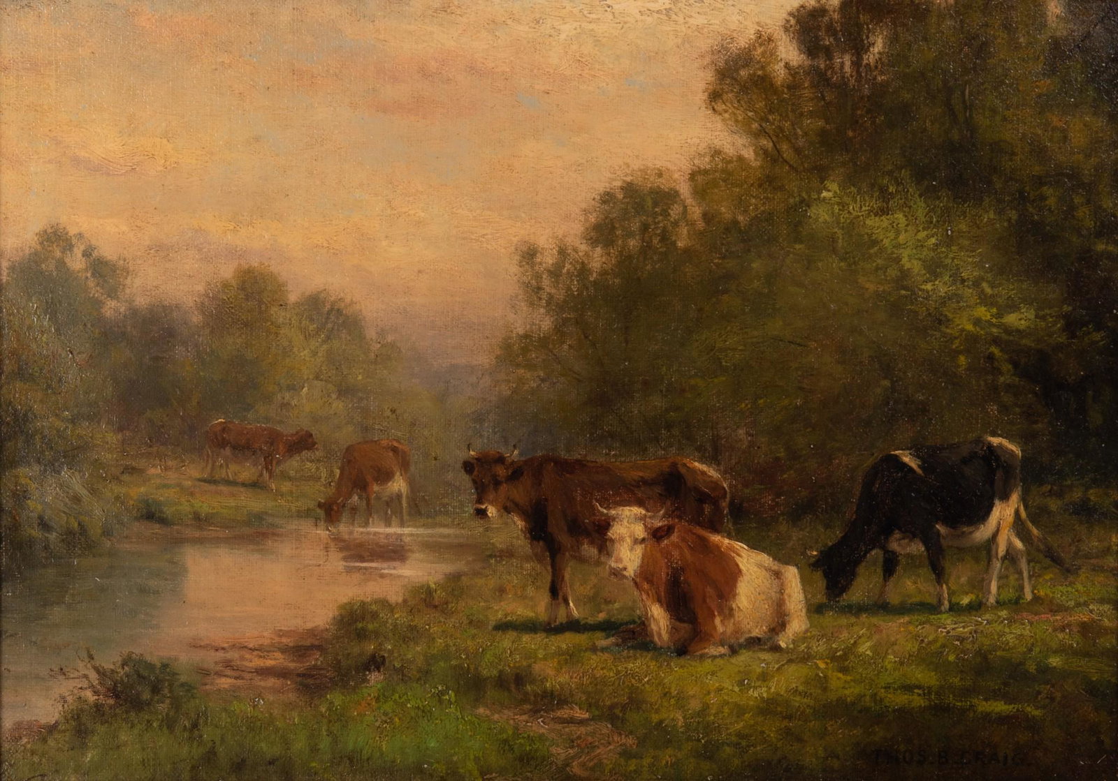 Thomas Bigelow Craig, Pennsylvania (1849-1924), Cattle Watering, oil on canvas (1 of 4)