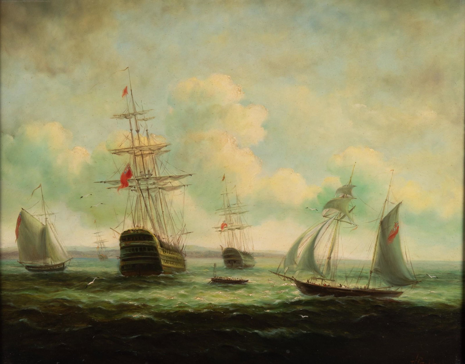 Harry Pennell, United Kingdom (1879-1934), Sailing Vessels at Sea, oil on panel (1 of 5)
