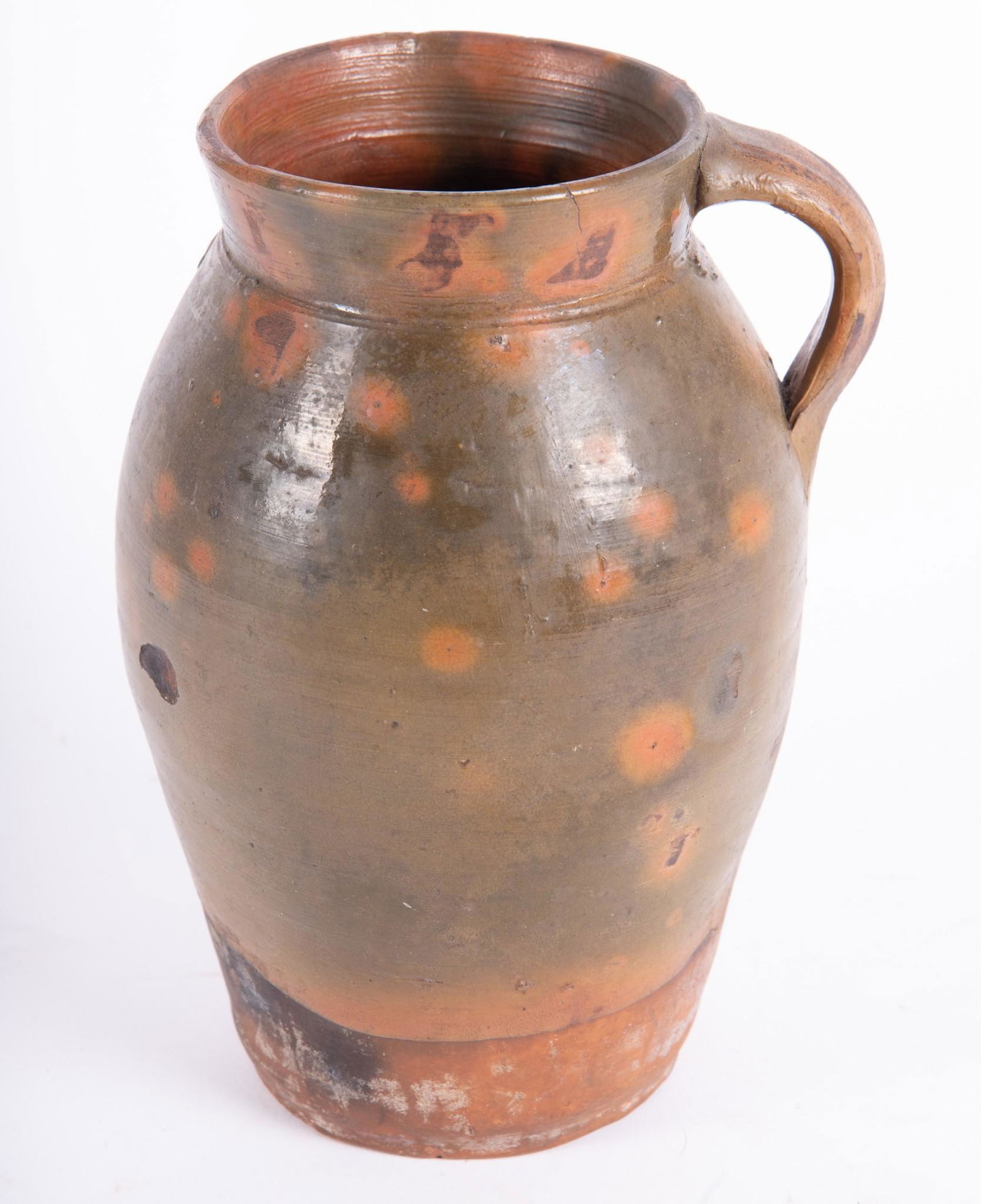 Early American Tall Ovoid Redware Pitcher (1 of 3)