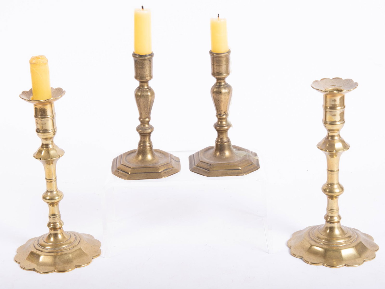 Two Pairs 18th Century French Brass Candlesticks (1 of 2)