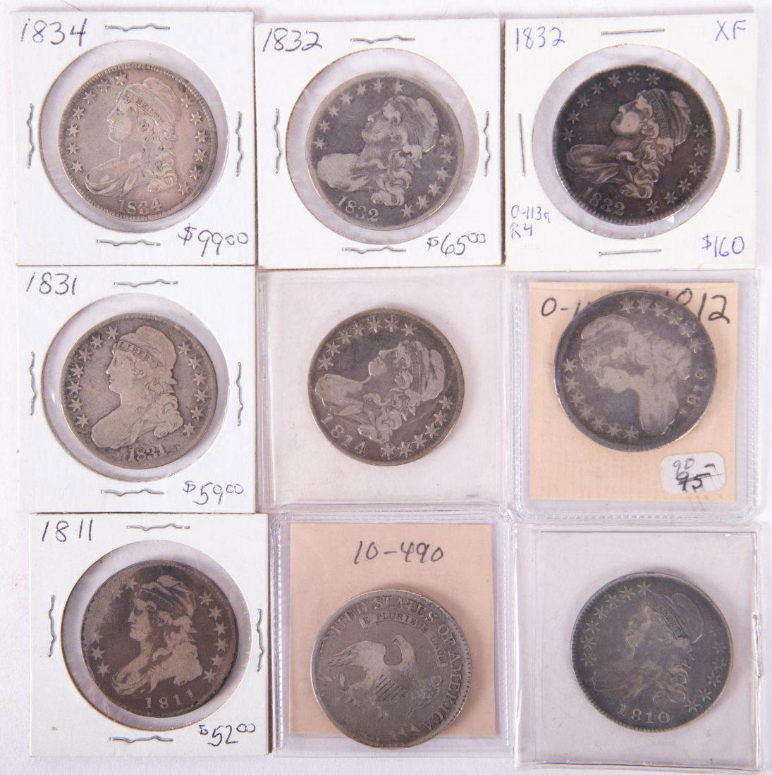A Collection of 9 United States Capped Bust Half Dollars (1 of 2)