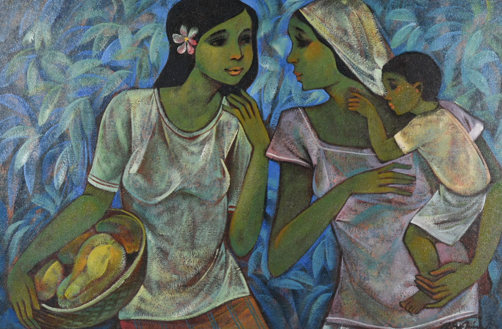 Roger San Miguel, Philippines (1941 -), Women Chatting on Blue, oil on canvas (1 of 5)