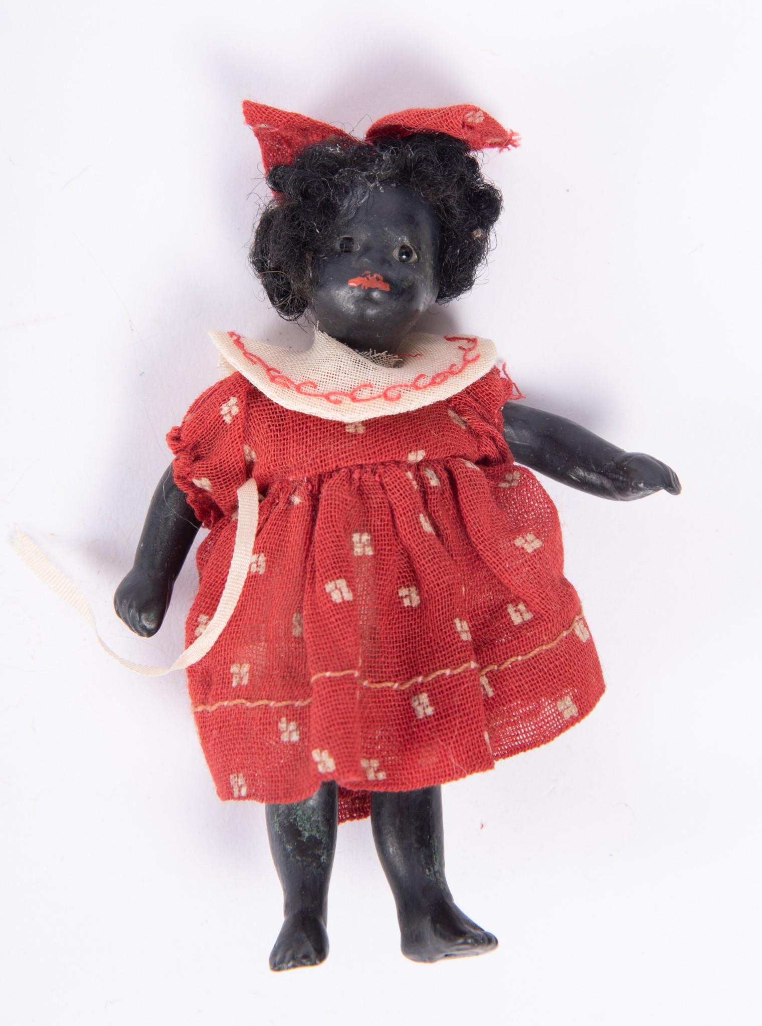 4" Gerbruder Kulenz Rare Black All Bisque Doll, German, 1890 (1 of 2)