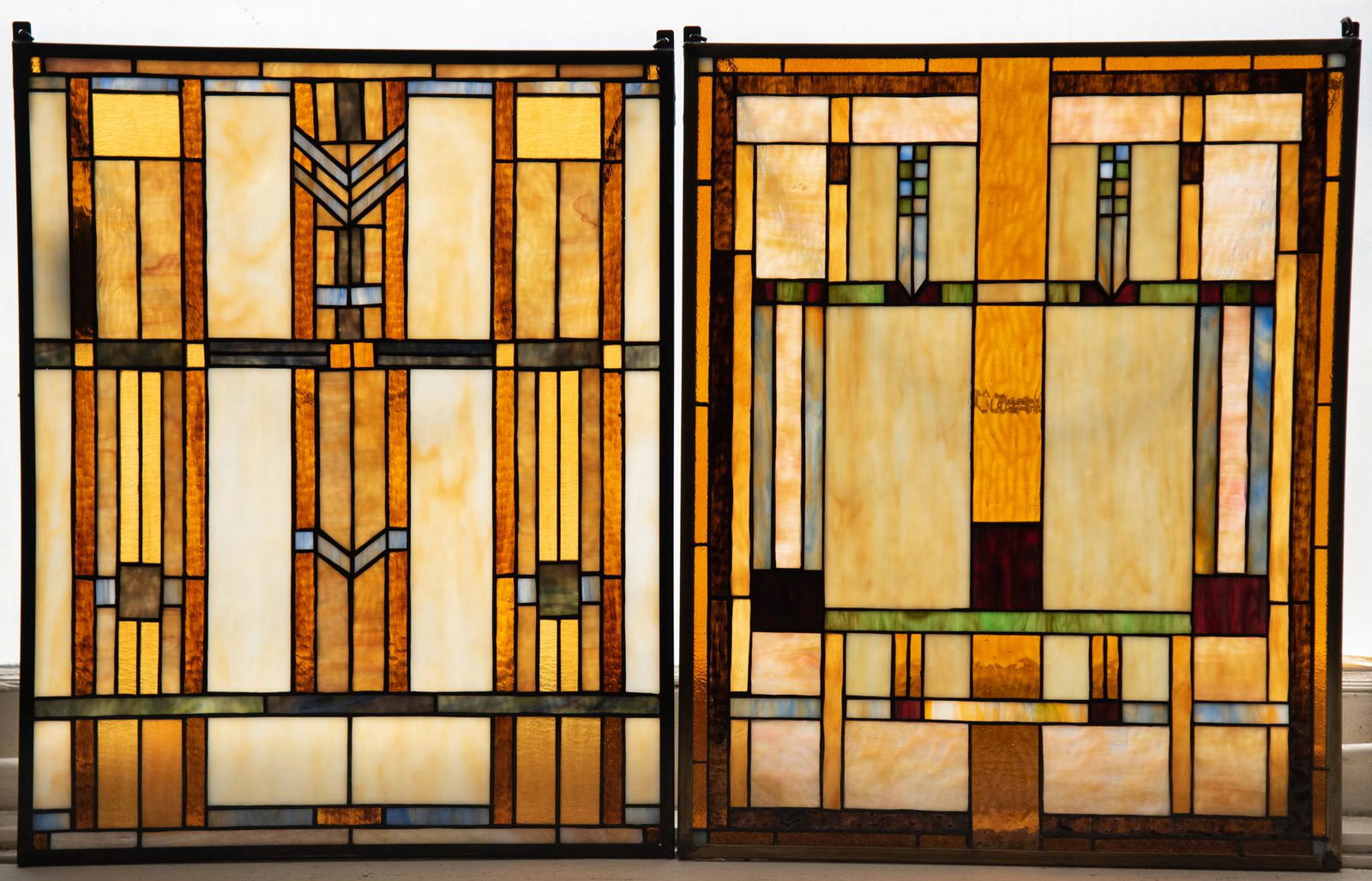 Pair of Frank Lloyd Wright Style Leaded Glass Windows (1 of 3)