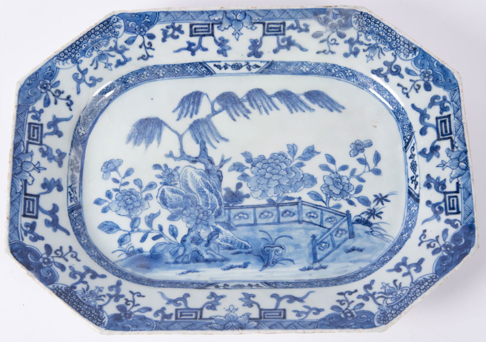 An Antique Chinese Export Blue and White Porcelain Platter, Willow Pattern, Circa 18th Century (1 of 5)
