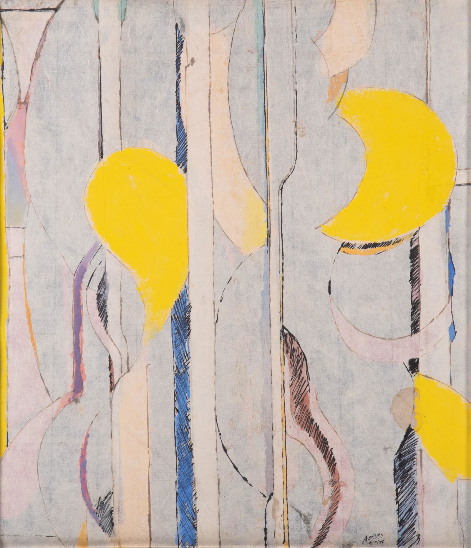 Arthur Osver, American 1912-2006, Study, 1975, mixed media: Arthur OsverAmerican, 1912-2006Study, 1975mixed mediasigned, framed.Arthur Osver was a renowned 20th c. American master painter of abstraction and of American and European cityscape elements. Born i