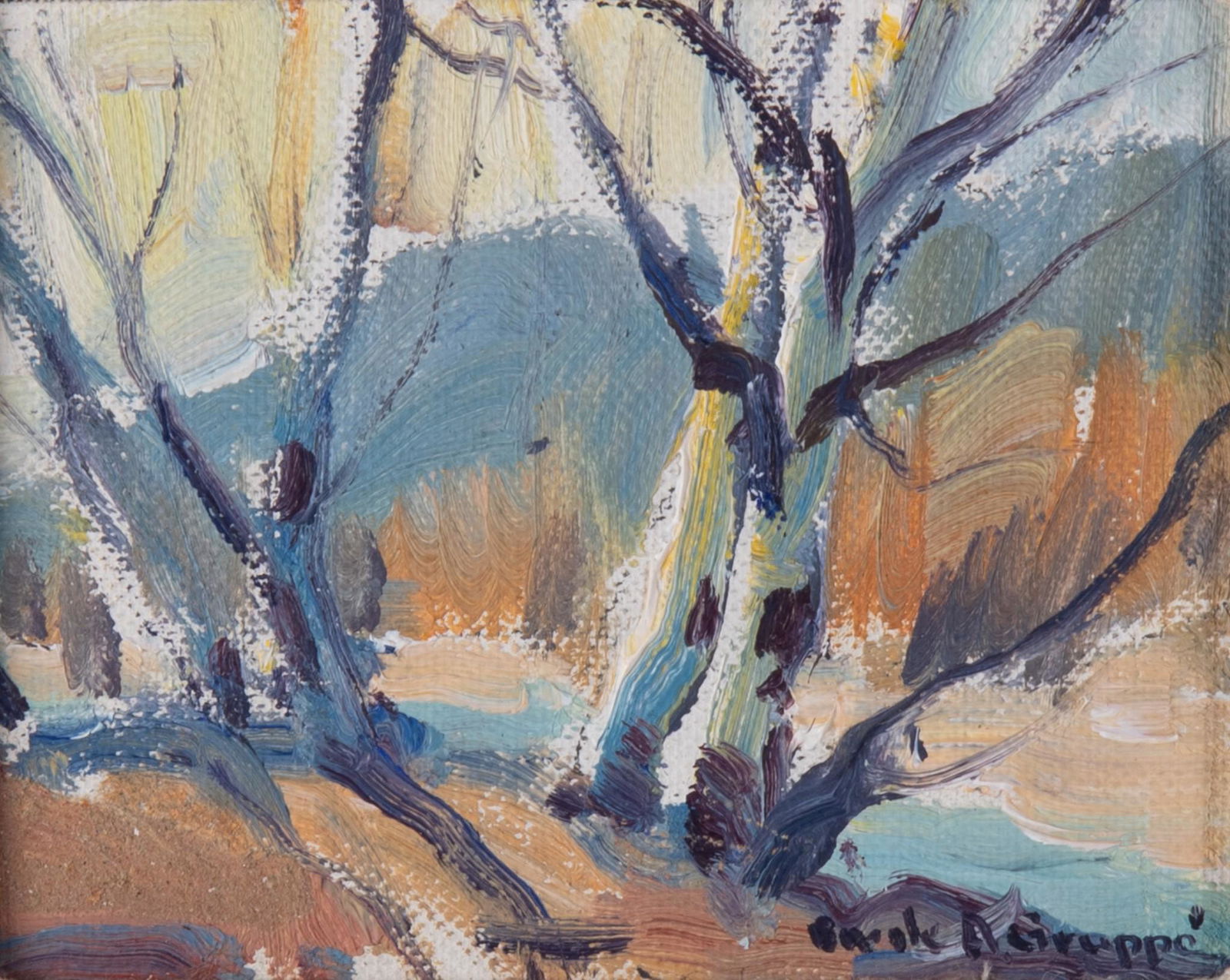 Emile Albert GruppÃ©, Massachusetts (1896-1978), Birch Trees, oil on paperboard (1 of 3)