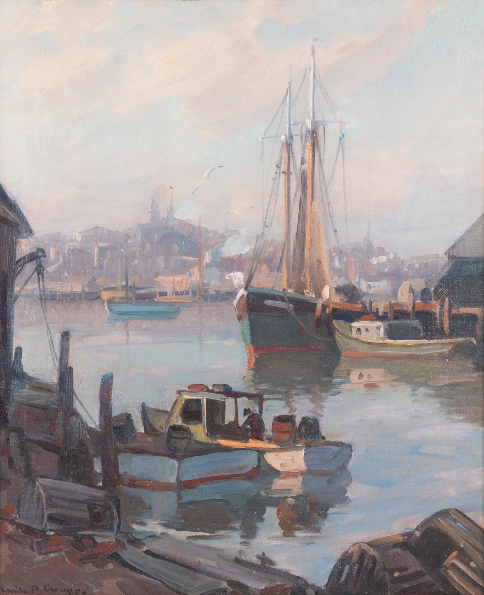 Emile Albert GruppÃ©, Massachusetts (1896-1978), Lobster Docks, oil on canvas (1 of 6)