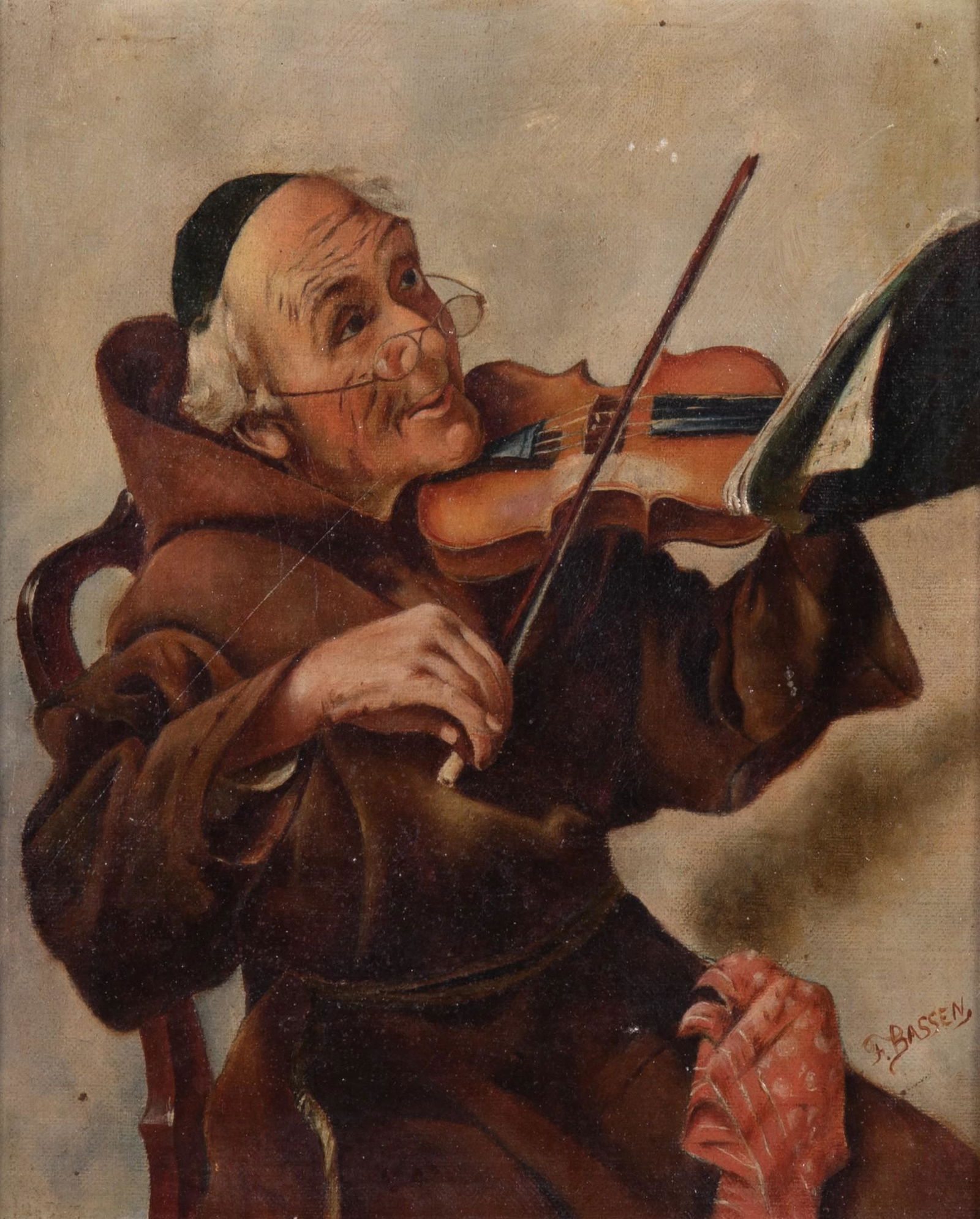 Bassen, Early 20th Century, Monk Playing a Violin, oil on canvas (1 of 5)