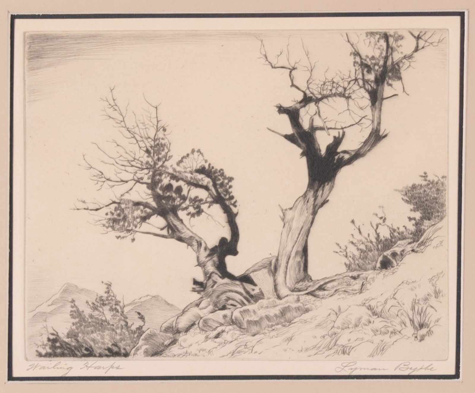Lyman Byxbe, American (1886-1980), Wailing Harps, etching with drypoint (1 of 4)
