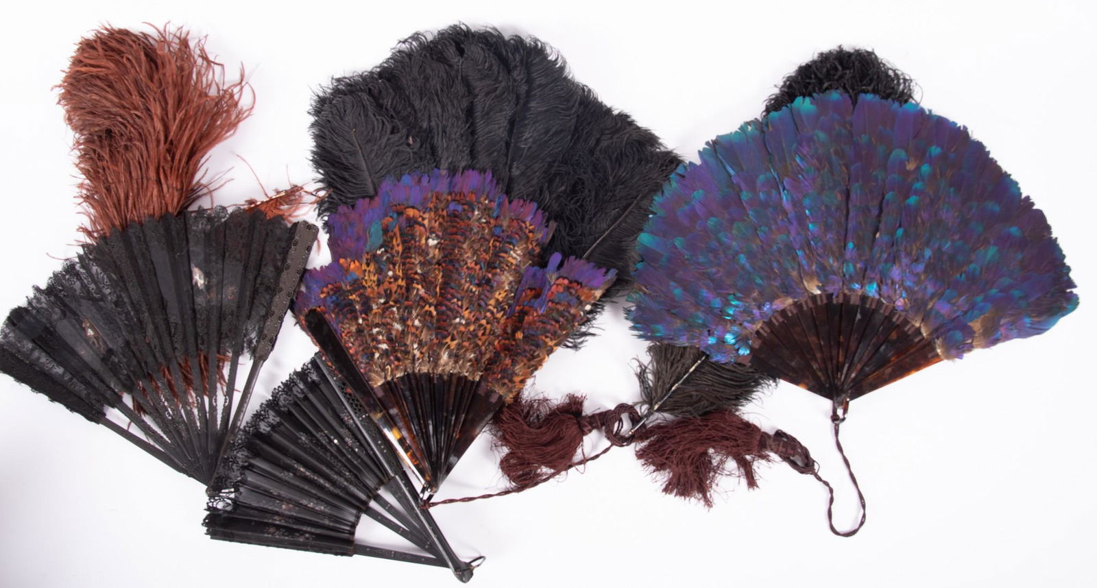 Collection of Five Antique Victorian Feather and Lace Fans (1 of 2)