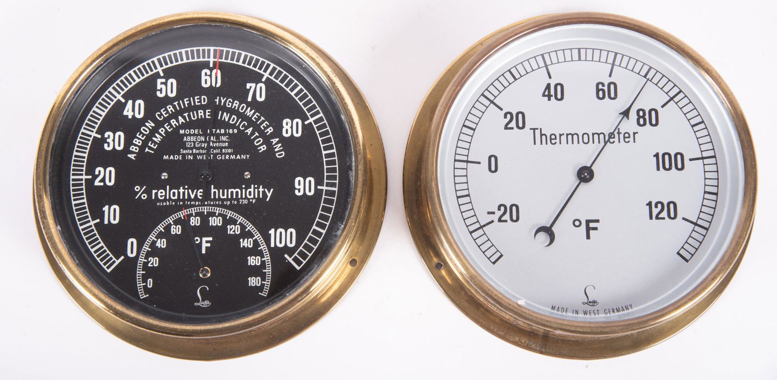 Mid-Century Lufft, West Germany, Brass Encased Barometer and Thermometer (1 of 2)