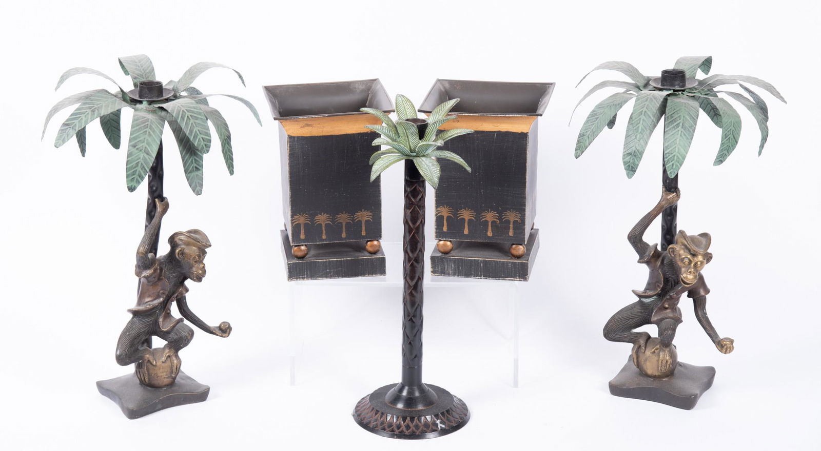 Figural Metal Palm Tree Candlesticks/Garniture (1 of 3)