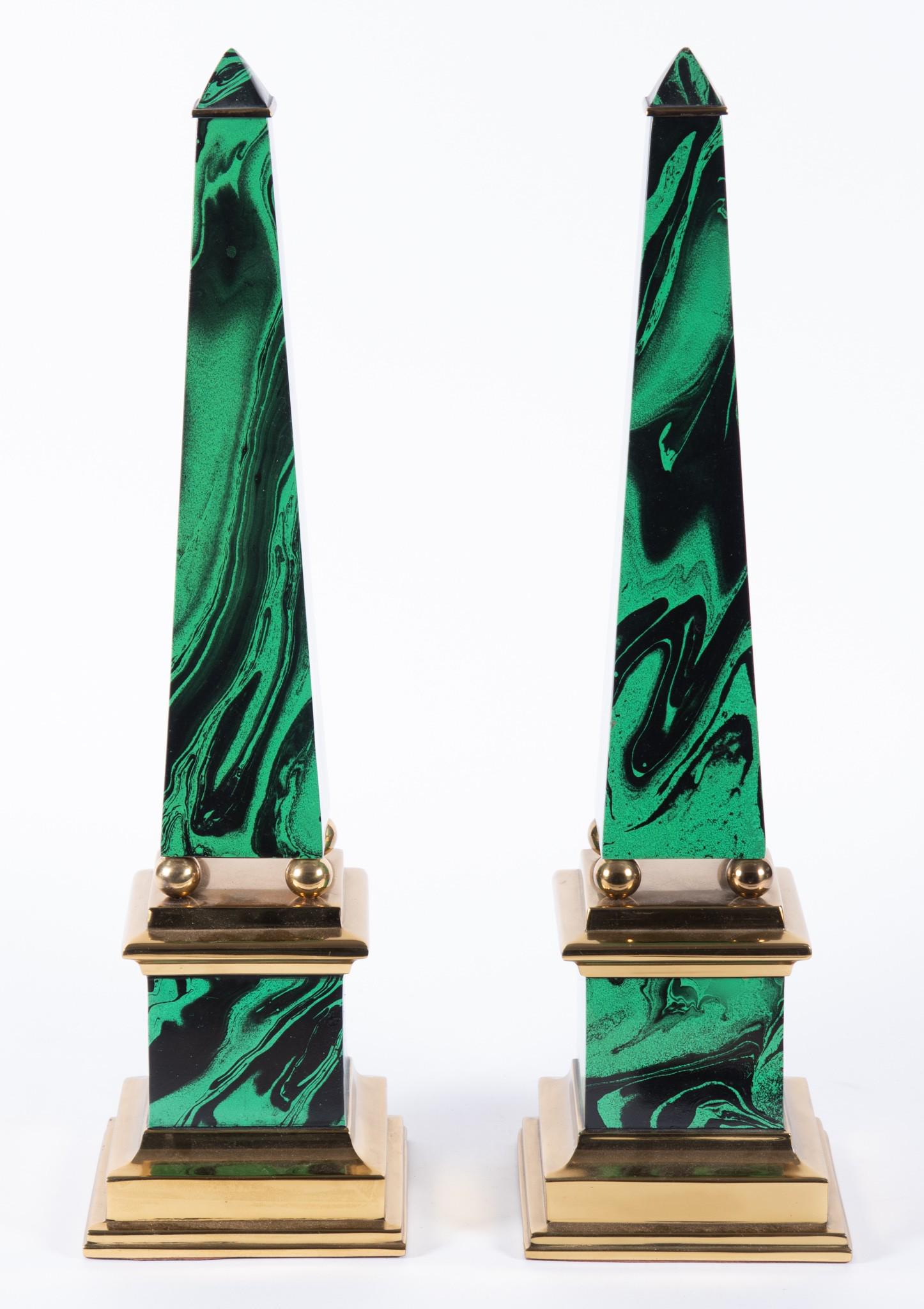 Pair of Faux Malachite Obelisks (1 of 4)