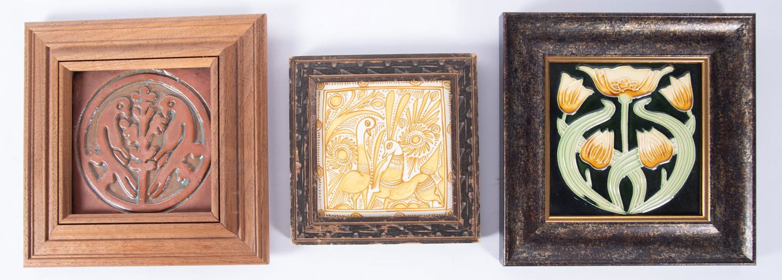 Three Framed Arts & Crafts Glazed Pottery Tiles (1 of 4)