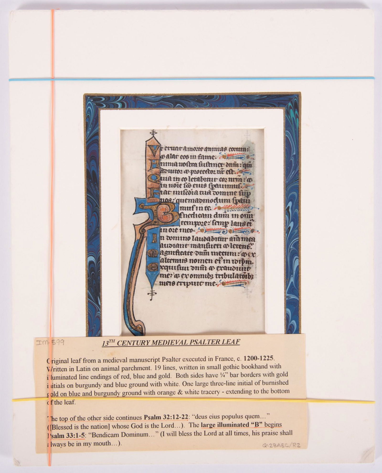 13th c. Medieval Psalter Leaf on parchment from France, ca. 1200-1225 (1 of 4)